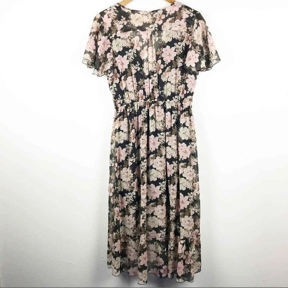 Band of Gypsies Women's Floral V-Neck Midi Dress Black Pink - Picture 11 of 14